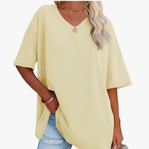 Women's Soft Yellow V-Neck Top, Size Med